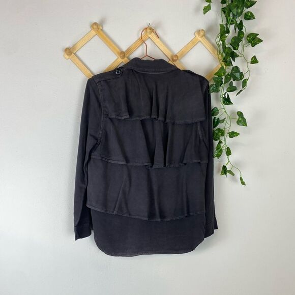 AMO Charcoal Ruffled Brushed-Twill Jacket P493 - Picture 6 of 8